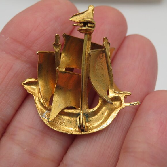 Vintage Damascene Spanish Galleon Ship Brooch - Picture 4 of 7